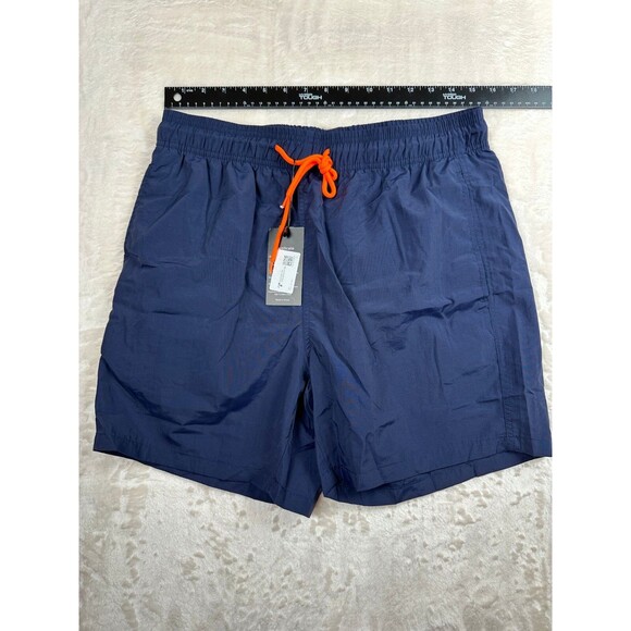 NWT SilkWorld Men's Navy Blue Swim Trunks with Orange Drawstring Size M - Picture 1 of 4